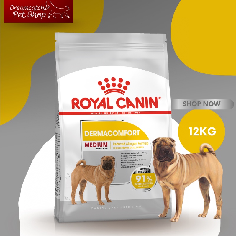 พร้อมส่ง Royal canin medium dermacomfort 12 kg สำหรับสุนัขพันธุ์กลางผิวแพ้ง่าย 12 กิโลกรัม