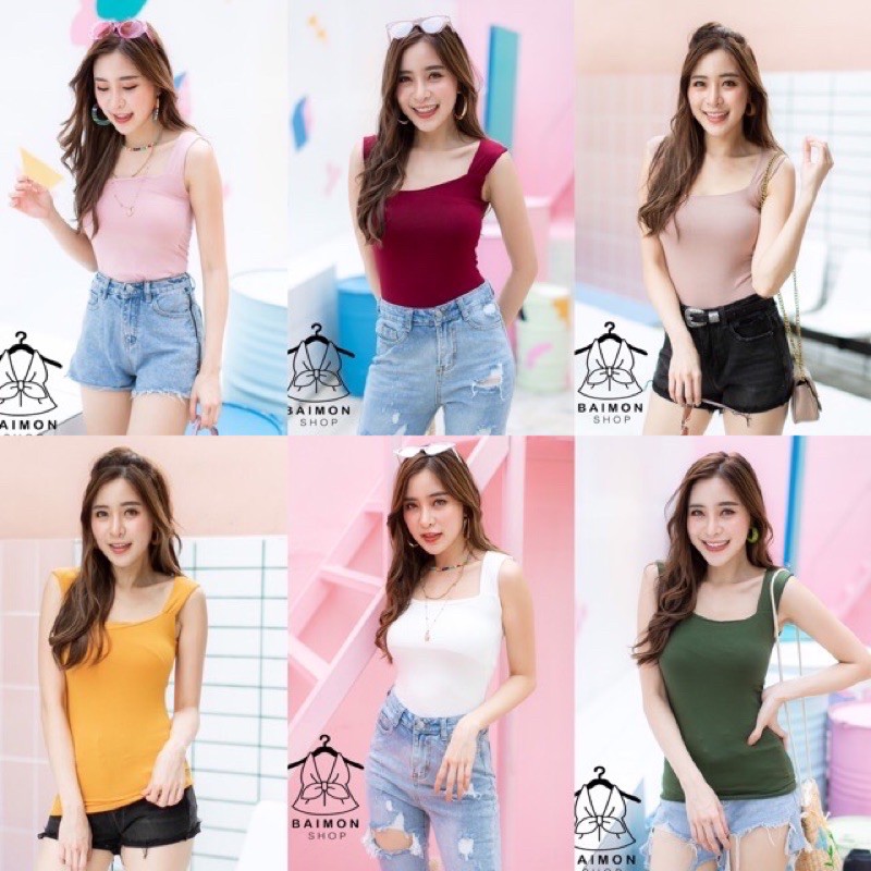 [COD]🍬เสื้อกล้ามเรย่อนคอเหลี่ยม เนื้อผ้ามีน้ำหนัก สวยมาก ป้าย 99m /size:32-38 ผ้านิ่ม เรียบหรูดูแพงสุดๆ 🥰