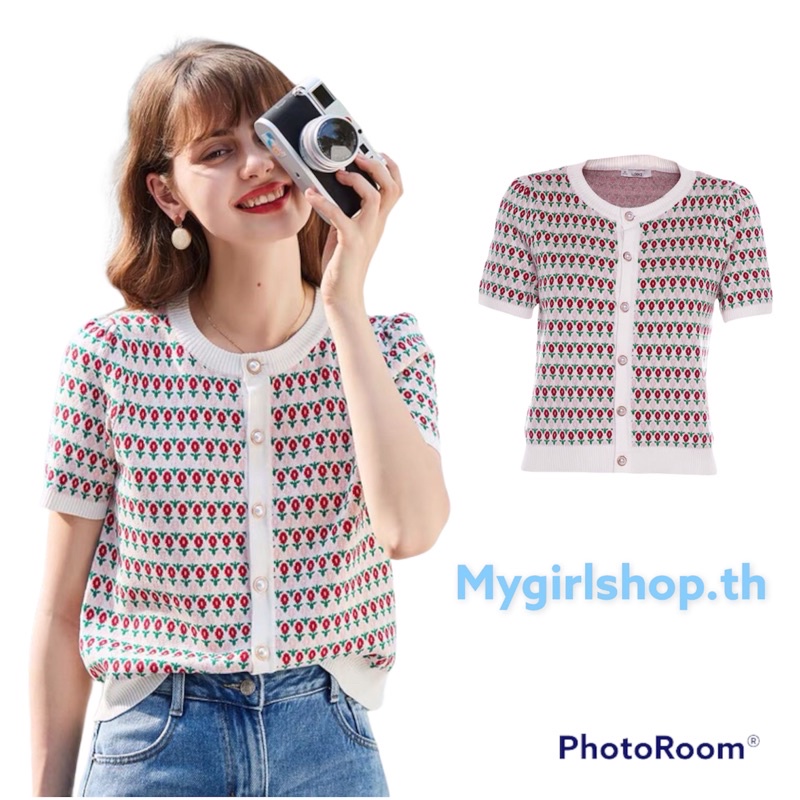 MYGIRLSHOP.TH เสื้อลายกุหลาบ แต่งกระดุมมุกสุดหวาน 1926-1