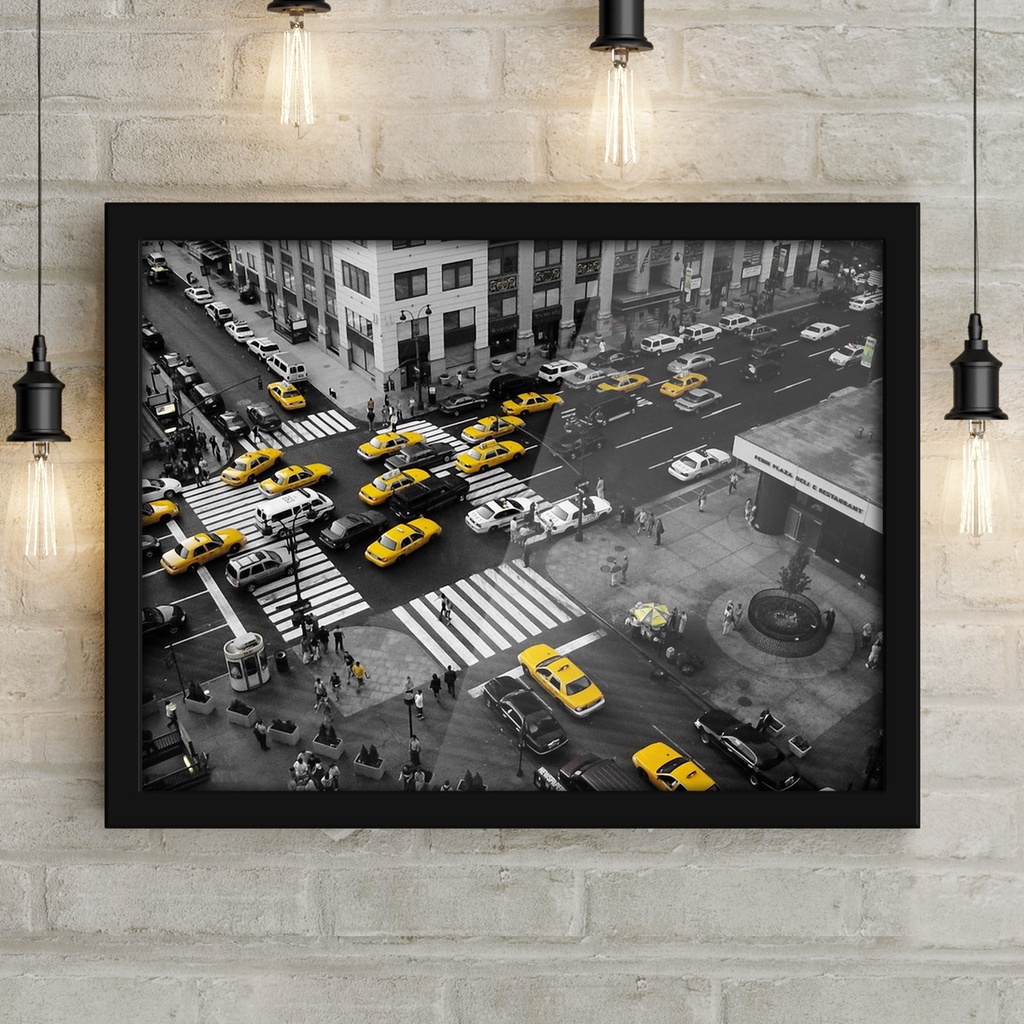 New York - Cabs Cross Junction โปสเตอร์ตกแต่งศิลปะสาดสีสีดําและสีขาว