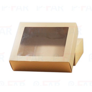 (20 ใบ) กล่องของขวัญ ของรับไหว้ มีหน้าต่างพลาสติก No.00 ขนาด 28 x 33 x 10 ซม. สีน้ำตาล UB108/20P_INH