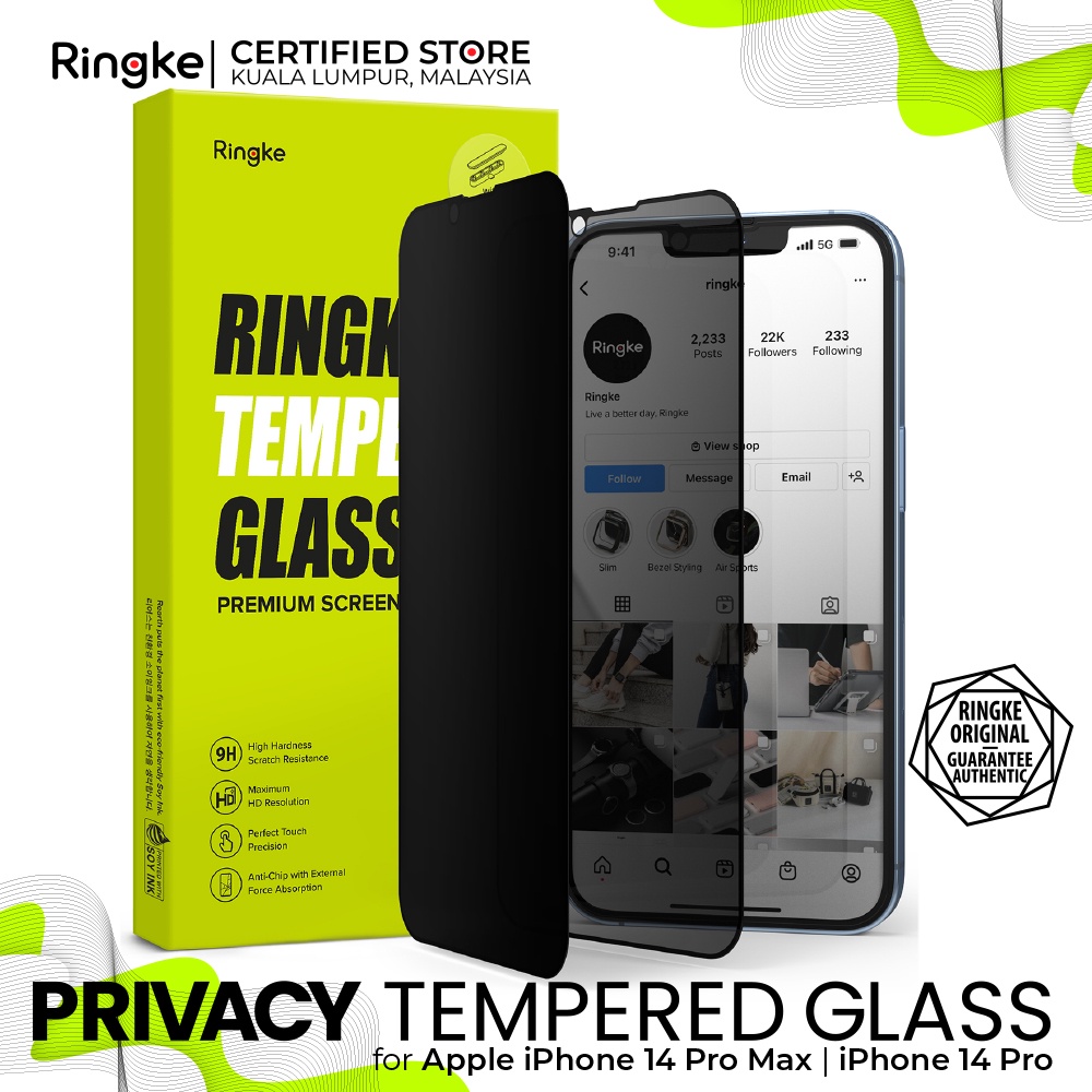 RINGKE PRIVACY TEMPERED GLASS Compatible iPhone 14 Pro Max/ iPhone 14 Pro Full Covered พร้อมเครื่องมือติดตั้ง 9H Hardn