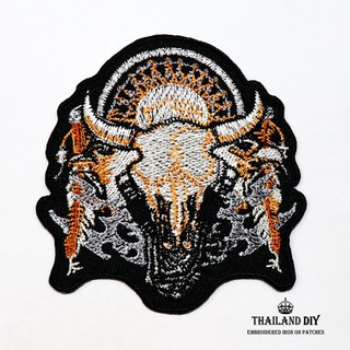 ตัวรีดติดเสื้อ ลาย กะโหลกควาย ตาข่ายดักฝัน ขนนก อินเดียแดง Buffalo skull Dreamcatcher Patch งานปัก DIY ตัวรีด อาร์ม เท่ๆ