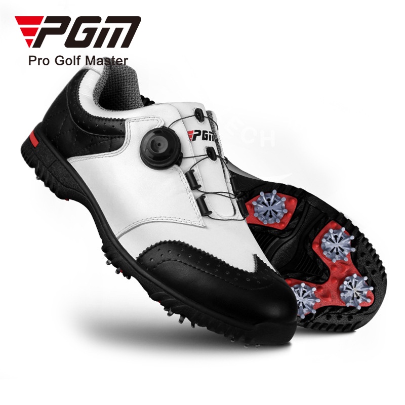 PGM Golf รองเท้าผ้าใบผู้ชายหมุนเชือกผูกรองเท้าหนังรองเท้ากีฬาพร้อมอุ่นขากันน้ํา