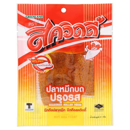 ✨ขายดี✨ สควิดดี้ ปลาหมึกบดปรุงรส รสเผ็ดสะเด็ด 11กรัม Squidy Hot & Spicy Seasoned Rolled Squid 11g