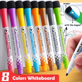 8สี ปากกาไวท์บอร์ด ลบได้  ปากกามาร์กเกอร์ แม่เหล็ก แห้งเร็วไวท์บอร์ด ปากกาไวท์บอร์ดหลากสี กลิ่นไม่ฉุน เช็ดง่ายไม่มีรอย