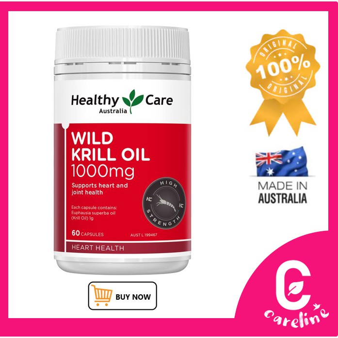 [นําเข้าโดยตรงของสหรัฐอเมริกา] Healthy Care Wild Krill Oil 1000mg 60 Soft Capsules Bioglan Red