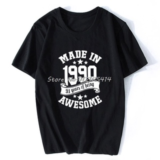 เสื้อยืดคอกลม แขนสั้น ผ้าฝ้าย พิมพ์ลาย Made In 1990 31 Years Awesome Birthday สไตล์ฮิปฮอป ทรงหลวม สําหรับผู้ชาย