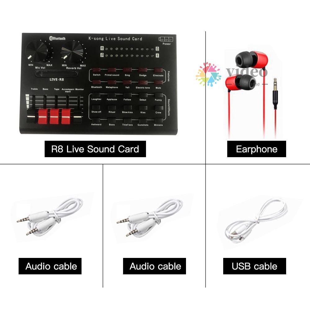 VideoG R8 Live Sound Card with USB Audio Cables Pair Earphones Anchor
