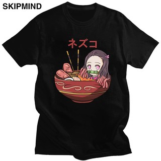 เสื้อยืดโอเวอร์ไซส์Funny Demon Slayer Kimetsu ไม่มี Yaiba T เสื้อฤดูร้อนใหม่ Anime Manga Ramen Nezuko mens เสื้อยืดสบาย