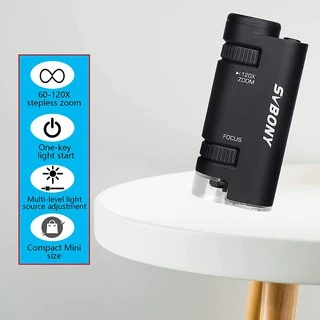 【ท้องถิ่น】SVBONY SV603 60-120x กล้องจุลทรรศน์การขยายแบบพกพาพร้อมความสว่าง LED การสํารวจทางวิทยาศาสตร์ชีวภาพ