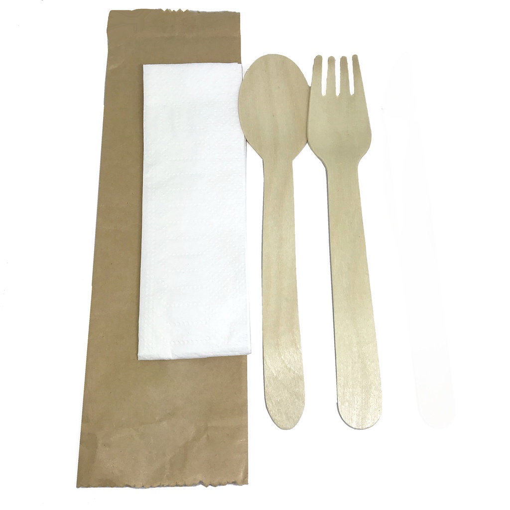 (100 sets/pack) ช้อน ส้อม มีด ตะเกียบไม้ แบบใช้แล้วทิ้ง || Single-Use Wooden Cutlery