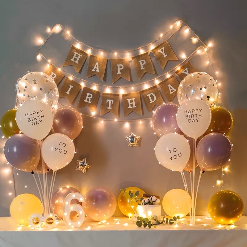 SIMPLE BIRTHDAY DECORTATION BALLOON ชุดสําหรับผู้ใหญ่ AT HOME DECOR HAPPY BIRTHDAY AGE NUMBER ไฟ LED