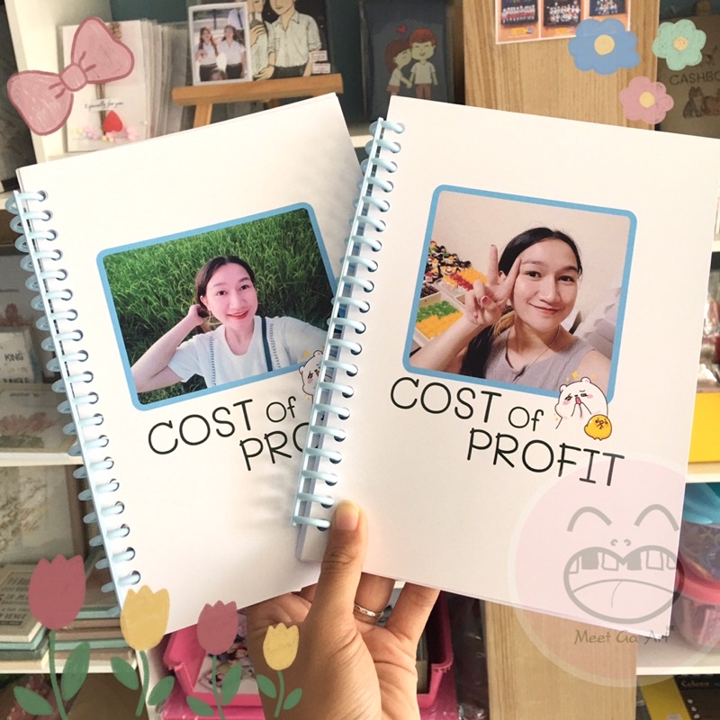 สมุดจดบันทึก 60 หน้า, จดรายรับ-จ่าย, กำไรต้นทุน ขนาด A5 สันห่วงพลาสติกคละสี ส่งรูปตัวเองพิมพ์ปก เพิ่มไส้ด้านในได้