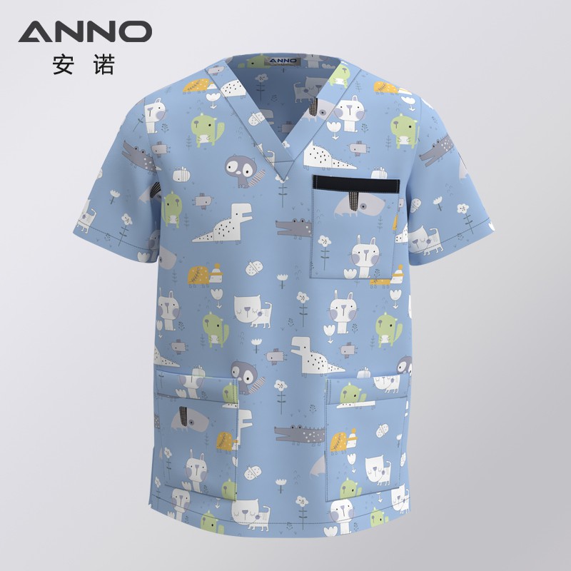 Anno เจ้าหน้าที่โรงพยาบาลเสื้อผ้าทางการแพทย์ขัดเสื้อชุดพยาบาลสําหรับชายหญิงทันตกรรมคลินิกวัสดุชุดพยาบาลเสื้อ
