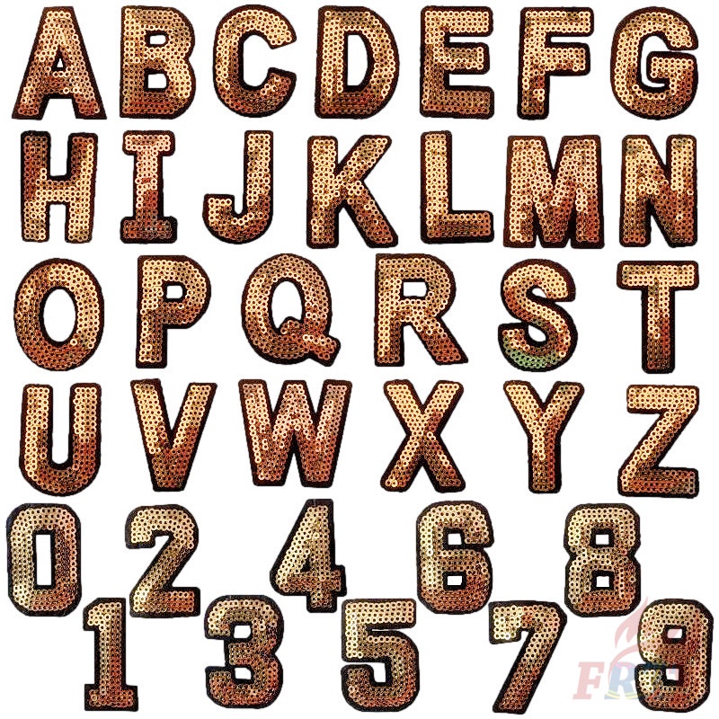 Gold Sequins English Letters & Gold Sequins Numbers Iron-on Patch 1Pc Diy Iron on/Sew on Badges Patches