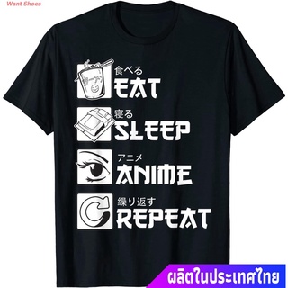 ผ้าฝ้าย 100%เสื้อยืดลำลอง Eat Sleep Anime Repeat Shirt, Anime Manga Shirts Gifts T-Shirt Short sleeve T-shirtsS-3XL