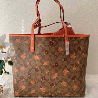 COACH REVERSIBLE CITY TOTE IN SIGNATURE CANVAS WITH TOSSED PEONY PRINT (COACH F45348)