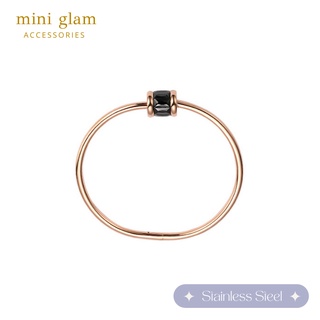 Miniglam Black Quartz Charm Bangle Bracelet กำไลข้อมือสเตนเลสโรสโกลด์ สีดำ