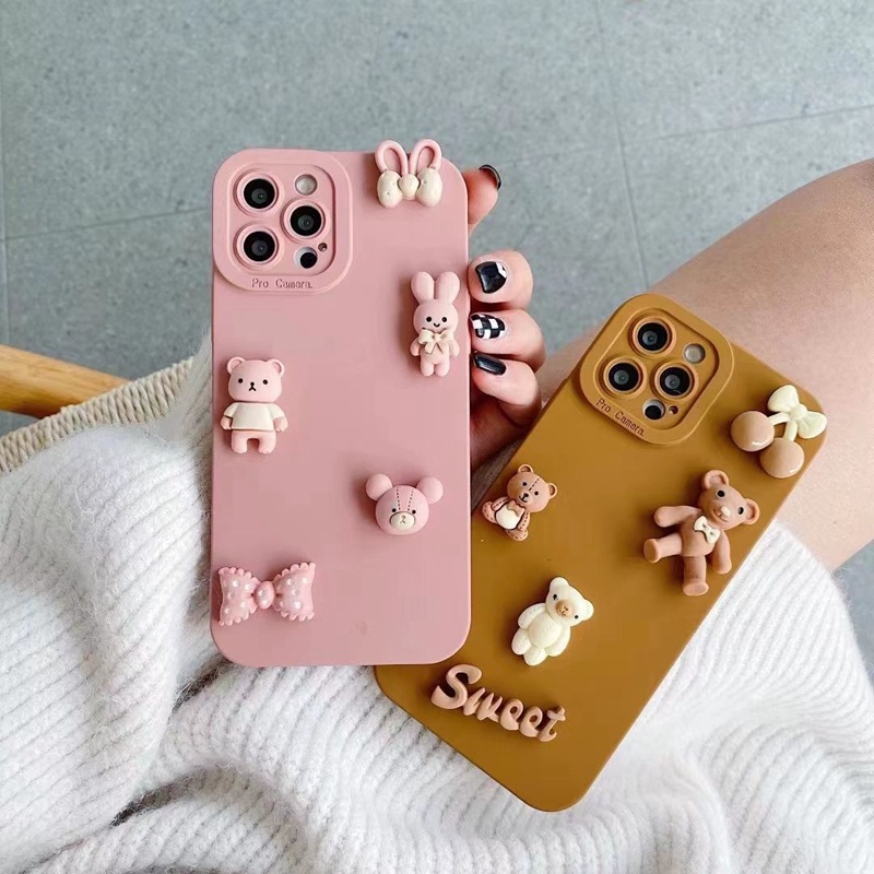 สําหรับ OPPO Reno 8t 4G 8 8z 7z 5G 6 Pro 5 5F 6z ปลอกน่ารักสาวหมีตุ๊กตาตกแต่งเลนส์ปกป้อง