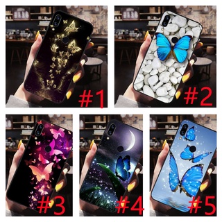 Huawei Y5 Y7 Y9 Prime P40 P50 P60 Pro 2018 2019 230411 เคสโทรศัพท์มือถือแบบนิ่ม ลายดอกไม้ ผีเสื้อ สีดํา