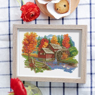 ชุดปักครอสติช บ้านกังหัน กังหันวิดน้ำ วิว ชนบท (Mill Cross stitch kit)