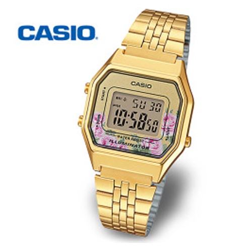 Casio Standard นาฬิกาข้อมือผู้หญิง สายสแตนเลส สีทอง(หน้าปัดลายดอกไม้) รุ่น LA680WGA-4CDF,LA680WGA-9CDF