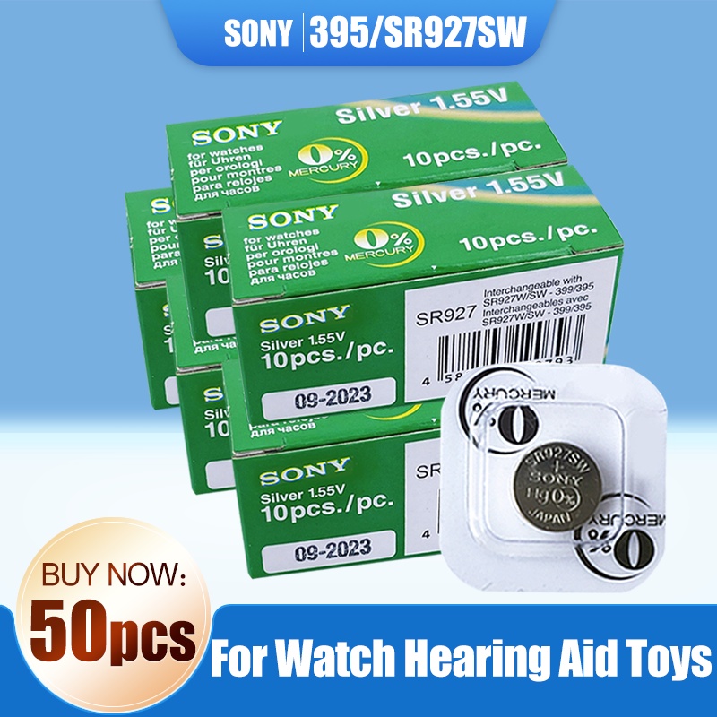 50PCS/lot Original SONY 395 399 SR927SW SR927W AG7 LR927 1.55V Silver Oxide Watch Battery Single Gra