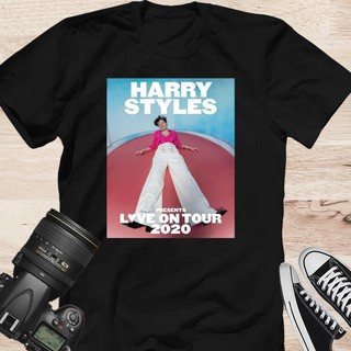 เสื้อยืดโอเวอร์ไซส์ใหม่ Harry Styles Love Tour 2020 เสื้อยืดผู้ชายยอดนิยมผ้าฝ้ายป่าแขนสั้นสีดำด้านบนS-3XL