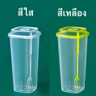 (25ชุด)แก้วทรงสูง แก้วผลไม้ ทรงสี่เหลี่ยม ขนาด 650ml 950mlพร้อมซ้อม