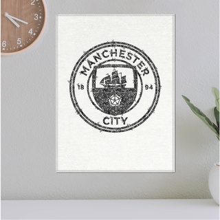 โปสเตอร์ ผ้าแคนวาส ตราสโมสร Manchester City แมนเชสเตอร์ซิตี้ ลายเส้นปากกาหมึกดำ ภาพวาดสเก็ตช์