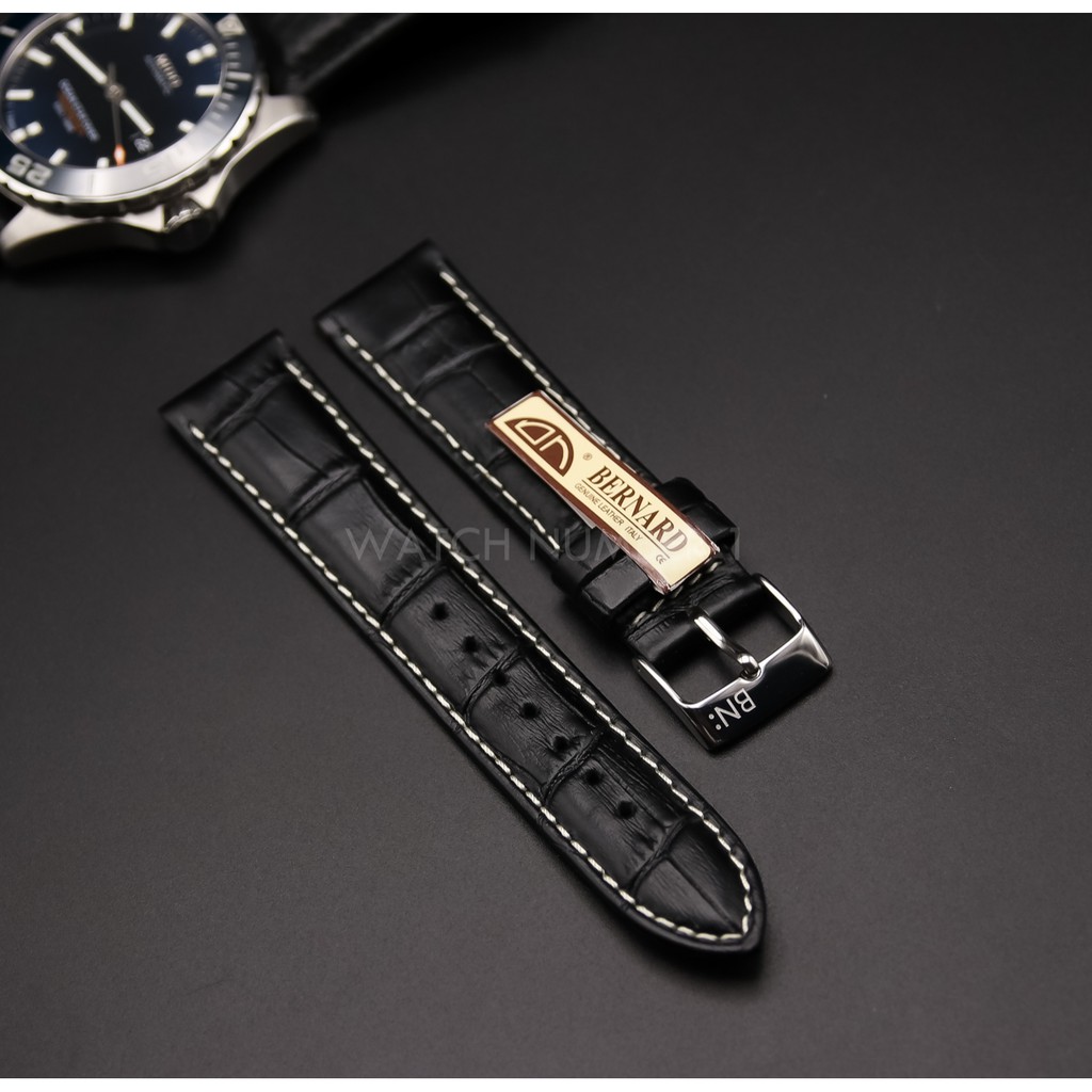สายนาฬิกาหนังแท้ BERNARD + Spring Bar จากประเทศอีตาลี เย็บด้ายสีขาว ล็อคแบบนาฬิกา Swiss แข็งแรง ทนทาน