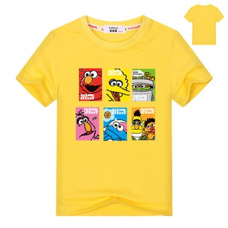 เสื้อยืดเด็กผู้ชาย Sesame Street, Oscar Elmo, Cookie, Big Bird, เสื้อยืดสำหรับเด็กแนววินเทจย้อนยุค