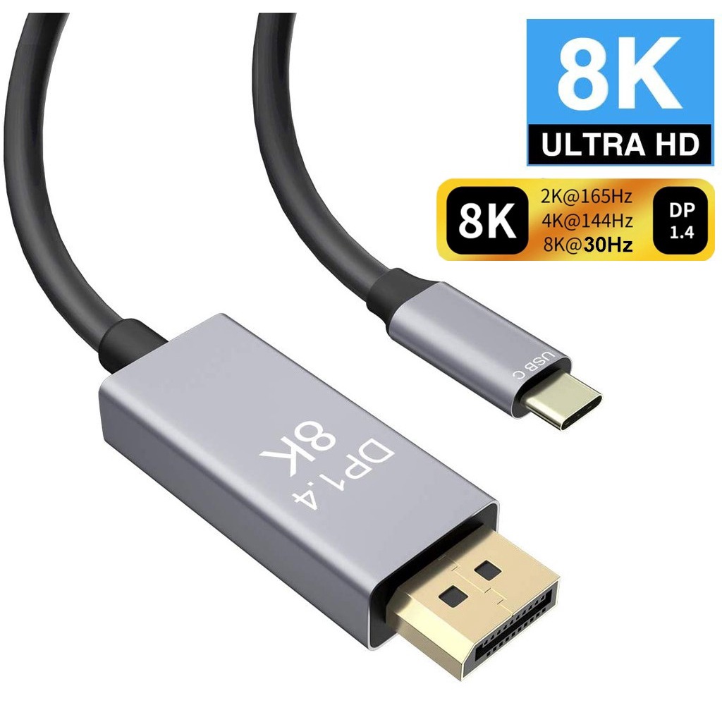 สายเคเบิล Type C เป็น DisplayPort 1.4 8K พร้อมพอร์ตชาร์จ USB-C to DP PD สําหรับ MacBook Air Pro 2018- 2021 M1 DELL XPS Surface Book คอมพิวเตอร์อื่น ๆ พร้อม Thunderbolt 3