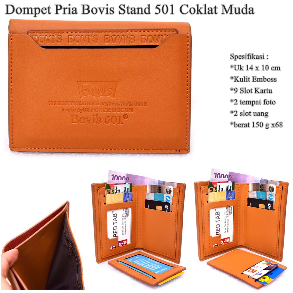 Bovis Stand 501 กระเป๋าสตางค์หนังผู้ชาย สีน้ําตาลอ่อน