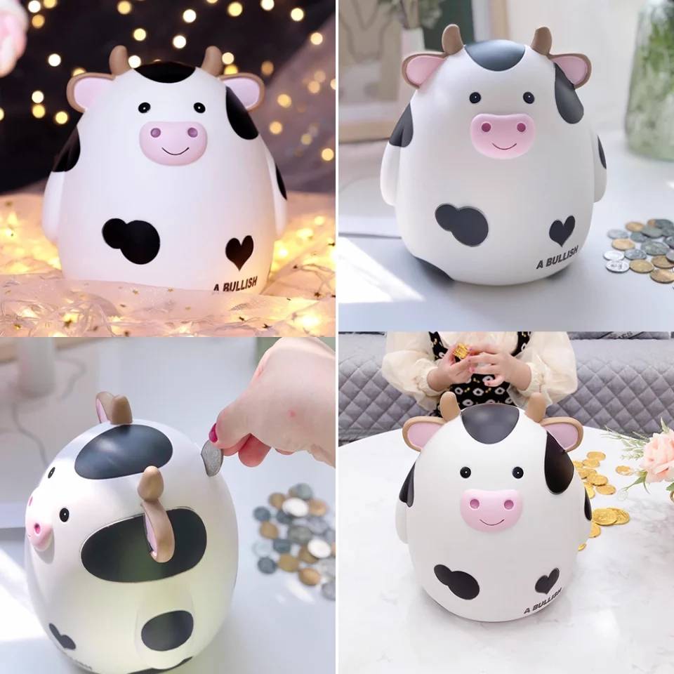 กระปุกออมสิน ลายการ์ตูนวัวน่ารัก  สําหรับตกแต่งบ้าน cow piggy bank  มีพร้อมส่ง
