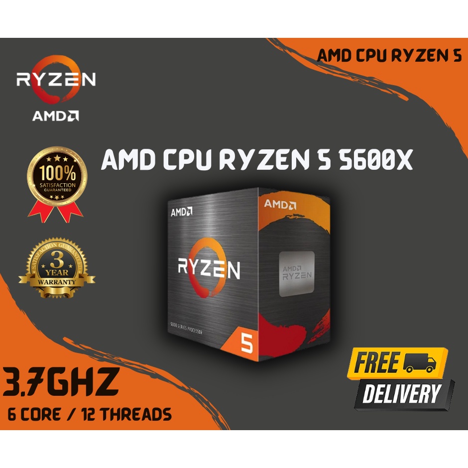 ซีพียู AMD CPU Ryzen 5 5600X 3.7GHz 6C/12T (รับประกัน 3 ปี )
