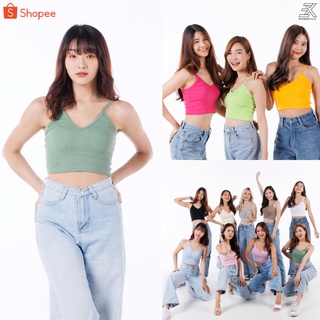 Expogarment เสื้อกล้ามสายเดียวครอป ผ้าร่องเล็ก สายเดี่ยว คอวี ครอป เอวลอย  คอตตอน CROP  (มีให้เลือกทั้งหมด 17 สี) 006