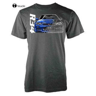 เสื้อยืด พิมพ์ลาย Skyline R34 Fast Sports Car สไตล์ญี่ปุ่น สําหรับผู้ชาย และผู้หญิงS-5XL