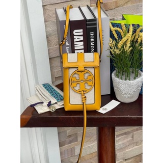 📮@2,450.-🔥BIG DISCOUNT🔥💯Tory Burch Miller Leather &amp; Canvas Crossbody Phone Case