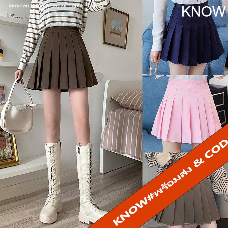 KNOW🍂❤️ 800❤️ กระโปรงเทนนิส เอวสูง สีพื้น กระโปรงพลีท สไตล์เกาหลี