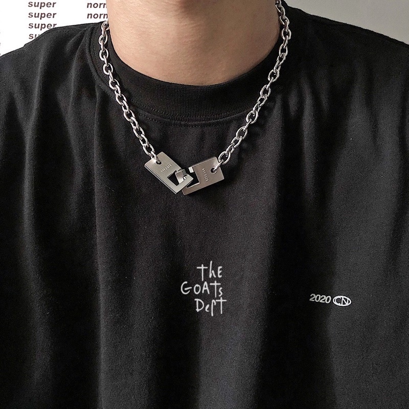 The Goats Dept - (ไทเทเนียมจริง) 808 Square Chain Necklace Original / tgd564 Original Real Titanium Necklace Anti-RilคุณภาพสูงUnisex Steel Metal Chain Silver Open Silver Y2K Hip Hop Retro Studio ต้นฉบับต้นฉบับ