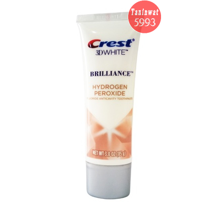 Crest ยาสีฟัน 3D White Brilliance 4% Hydrogen Peroxide Teeth Whitening Toothpaste with Fluoride 85 g