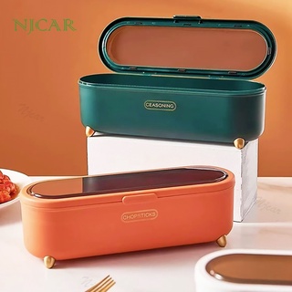 NJCAR I033  กล่องเครืองปรุง กล่องใส่เครื่องปรุง 4 ช่องพร้อมฝา และ ช้อน มีฝาปิด กล่องเก็บอาหารแห้งและเครื่องปรุงรส