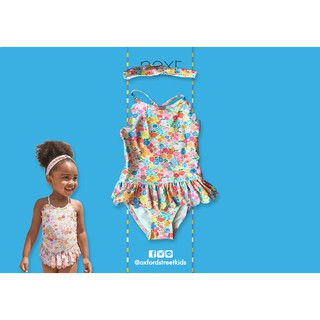 ✅ [12-24M] Floral Swimsuit With Headband UV Protection ชุดว่ายน้ำ ป้องกันแสงแดด+ที่คาด