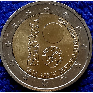 เหรียญ​ยูโร​ เอสโตเนีย​ Estonia, 2​ Euro, (ที่ระลึก​เอกราชแห่งเอสโตเนีย), #​1926T, ไม่​ผ่าน​ใช้​ UNC