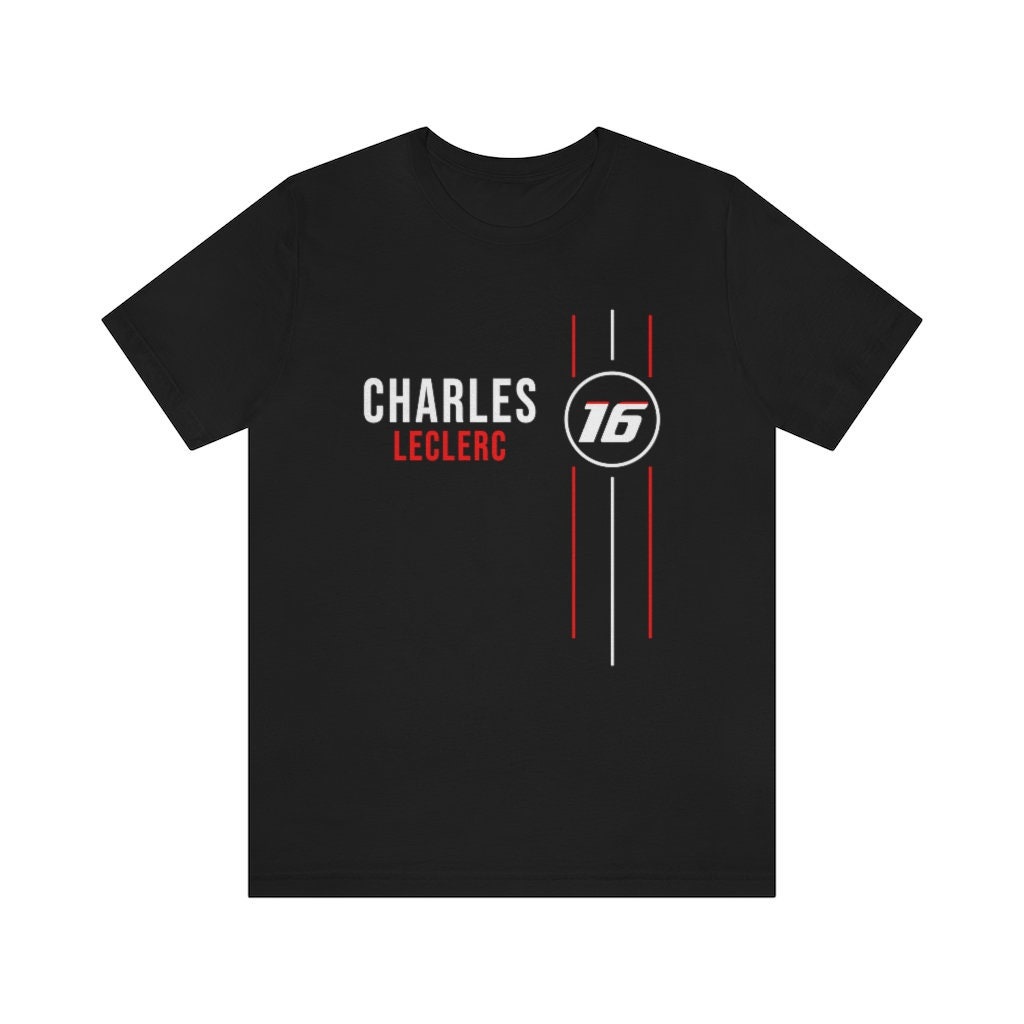 T-ShirtCharles Leclerc | การออกแบบเส้นแนวตั้ง | หมายเลข 16 | เสื้อยืด ลาย Ferrari Formula 1 S-5XL