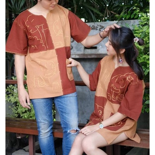 เสื้อโอเวอร์ไซส์ พื้นเมือง ผ้าฝ้าย ปักลายช้าง  คอเจาะ มี 2 สี มีกระเป๋า 1 ข้าง  รอบอก 46 ยาว 29 นิ้ว