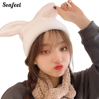 Seafeel_ หมวกบีนนี่ แต่งหูกระต่ายน่ารัก ให้ความอบอุ่น แฟชั่นฤดูหนาว