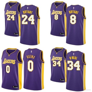 ใหม่ เสื้อกีฬาบาสเก็ตบอล LA Lakers NBA Jersey Oneal Bryant No.8 No.24 Kuzma สีม่วง